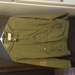 Ashley, small, olive green utility jacket.